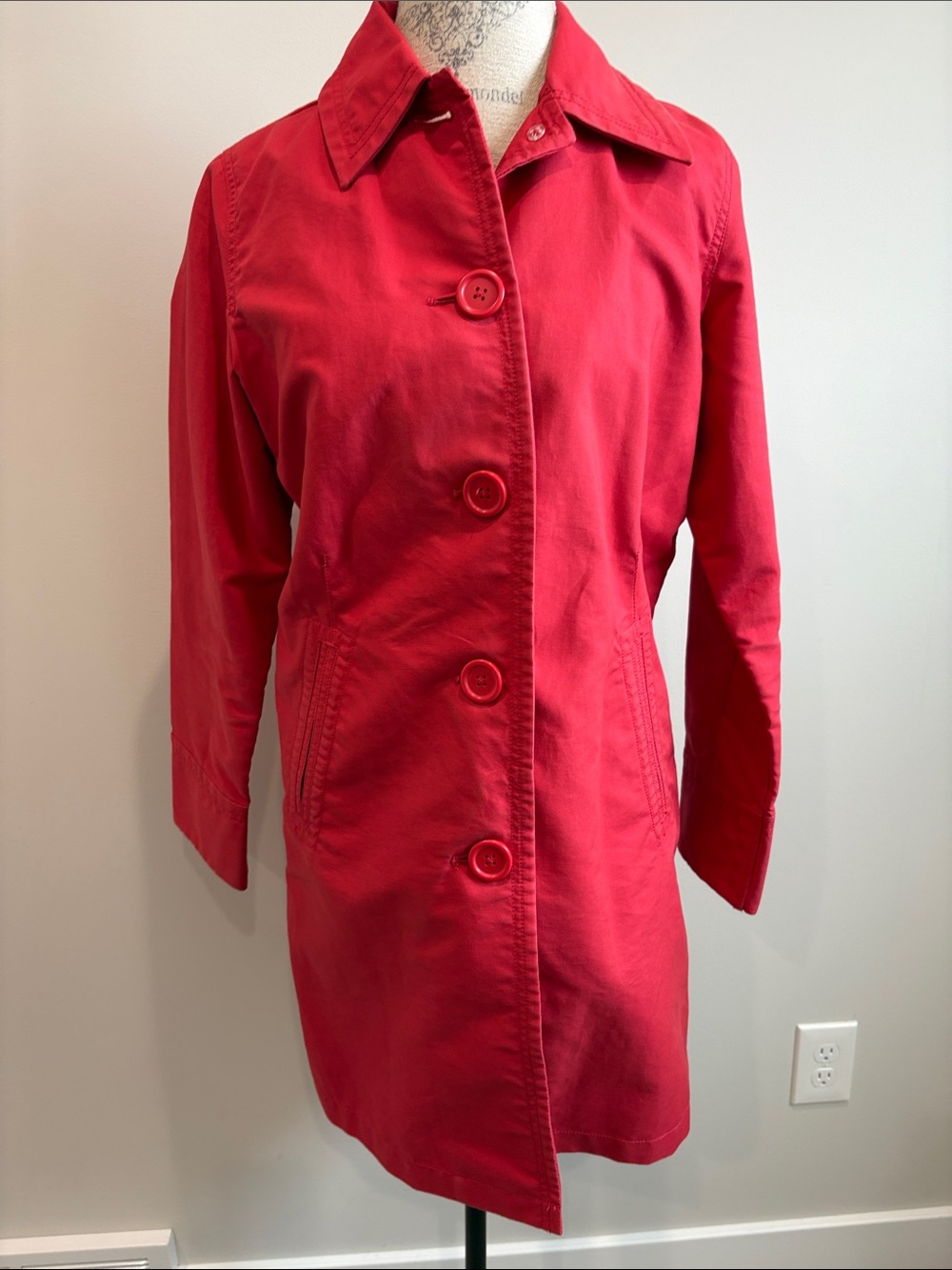 Eddie Bauer Bright Red Single-Button Trench Coat